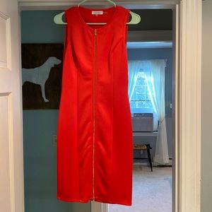 Salmon/pink Calvin Klein gold zipper dress. New without tags